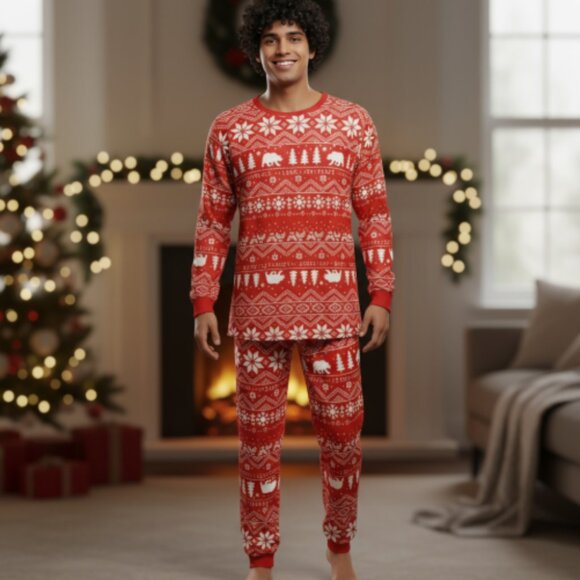 PatPat Men’s Pajama Set Size M Red Christmas 2 Piece Long Sleeve Sleepwear NEW - Picture 10 of 14